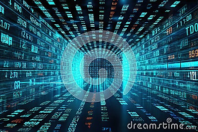 Modern servers data center room, big data structure. Cloud, internet or cyberspace technology concept. Ai generative Stock Photo