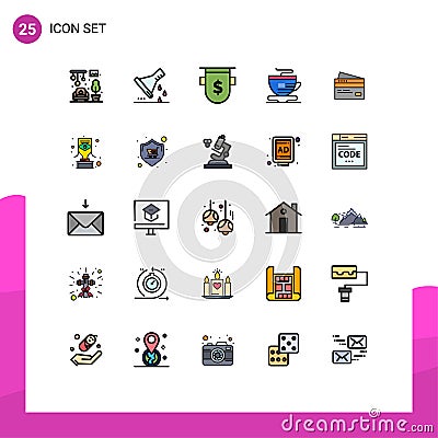 Modern Set of 25 Filled line Flat Colors Pictograph of banking, coffee, badges, cup, finance Vector Illustration