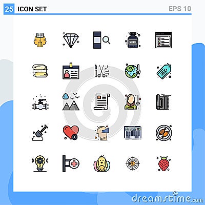 Modern Set of 25 Filled line Flat Colors and symbols such as text, web, data, page, bottle Vector Illustration
