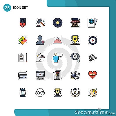 Modern Set of 25 Filled line Flat Colors and symbols such as travel, document, law, store, market store Vector Illustration