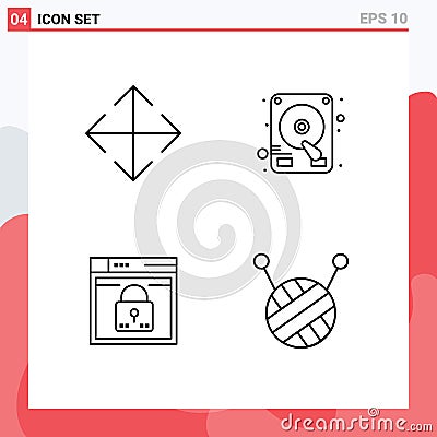 Pictogram Set of 4 Simple Filledline Flat Colors of arrow, layout, disk, login, lock Vector Illustration