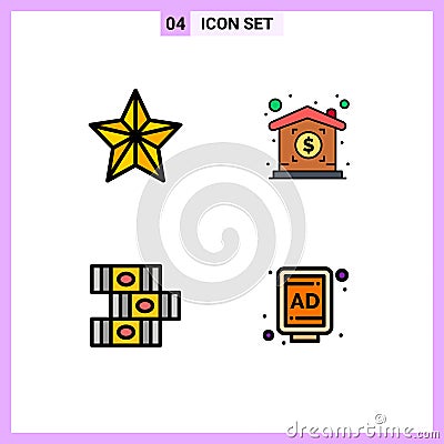 Modern Set of 4 Filledline Flat Colors Pictograph of christmas, library, star, property, billboard Vector Illustration