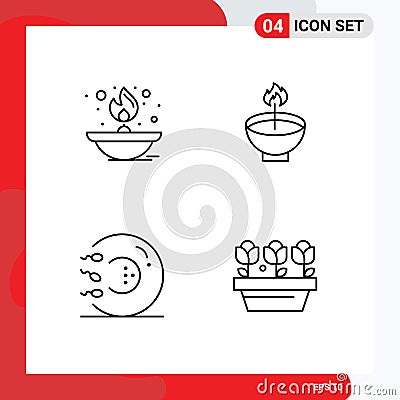 Modern Set of 4 Filledline Flat Colors Pictograph of light, festival, lamp, deepam, ligh Vector Illustration