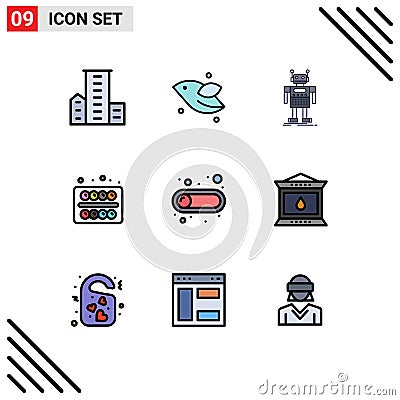 Modern Set of 9 Filledline Flat Colors Pictograph of student, painting, spring, office, bot Vector Illustration