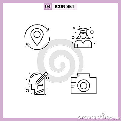 Modern Set of 4 Filledline Flat Colors and symbols such as arrow, woman, marker, graduate, human Vector Illustration