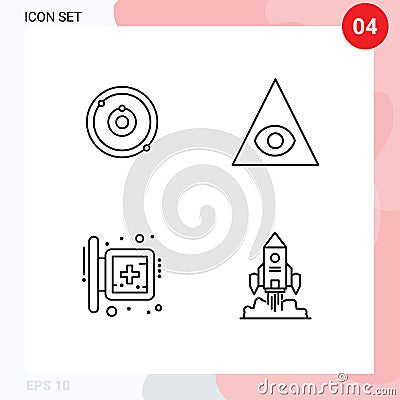 Modern Set of 4 Filledline Flat Colors and symbols such as astronomy, medical, learning, pyramid, hospital Vector Illustration