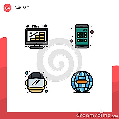 Modern Set of 4 Filledline Flat Colors and symbols such as business, helmet, growth, device, earth Vector Illustration