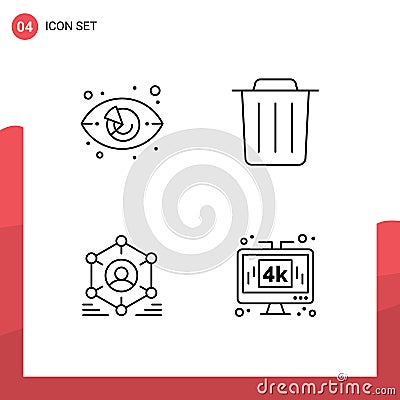 Modern Set of 4 Filledline Flat Colors and symbols such as chart, user, market watch, recycle, people Vector Illustration