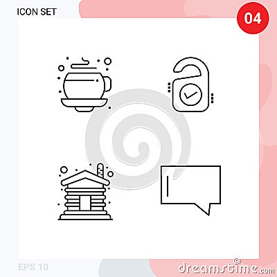 Modern Set of 4 Filledline Flat Colors and symbols such as coffee, wooden, tag, sign, bubble Vector Illustration