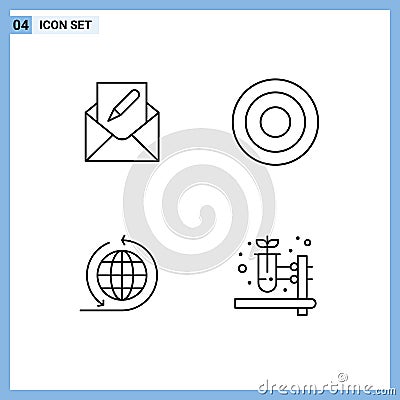 Modern Set of 4 Filledline Flat Colors and symbols such as compose, global business, envelope, interface, global Vector Illustration