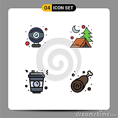 Modern Set of 4 Filledline Flat Colors and symbols such as computer, food, adventure, soda, bone Vector Illustration