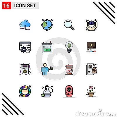 Modern Set of 16 Flat Color Filled Lines and symbols such as api, premium, line, great, great Vector Illustration