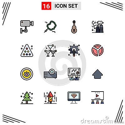 Modern Set of 16 Flat Color Filled Lines Pictograph of billiards, pollution, audio, gas, violin Vector Illustration