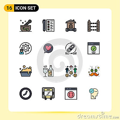 Modern Set of 16 Flat Color Filled Lines Pictograph of signaling, protection, document, barbed, tool Vector Illustration