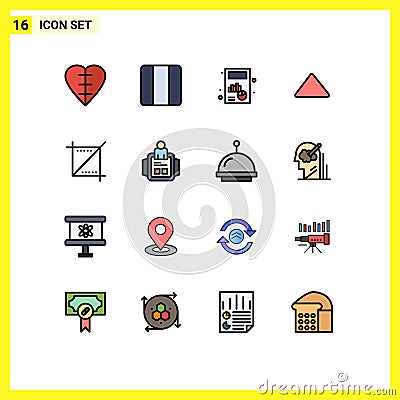 Modern Set of 16 Flat Color Filled Lines Pictograph of media, video, business, play, arrow Vector Illustration