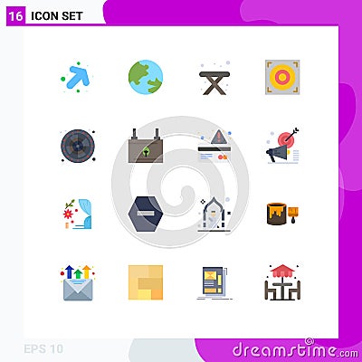 Modern Set of 16 Flat Colors Pictograph of clean, play, travel, game, lucky Vector Illustration