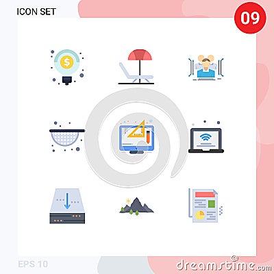 Modern Set of 9 Flat Colors Pictograph of graphic, design, data, creative, agriculture Vector Illustration