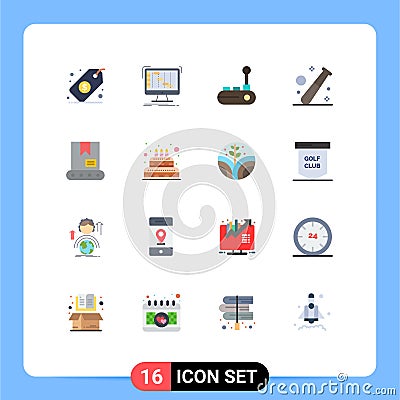 Modern Set of 16 Flat Colors and symbols such as healthcare, game, sequencer, baseball, joy pad Vector Illustration