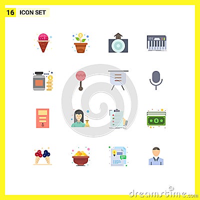 Modern Set of 16 Flat Colors and symbols such as jar, sound, house, midi, keyboard Vector Illustration