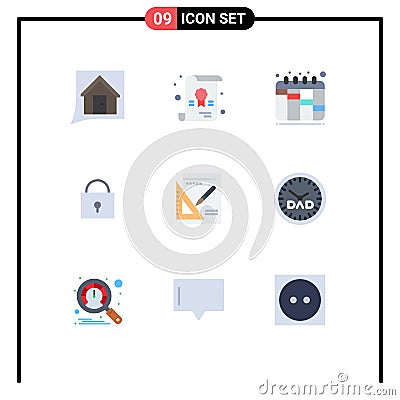 Modern Set of 9 Flat Colors and symbols such as success, layout, iteration, graph, lock Vector Illustration