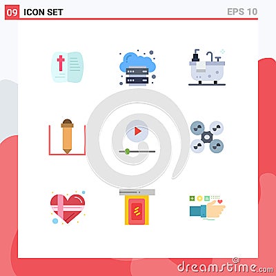 Modern Set of 9 Flat Colors and symbols such as technology, gadgets, platform, devices, pencil Vector Illustration