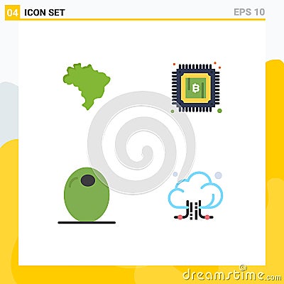 Modern Set of 4 Flat Icons Pictograph of brazil, vegetable, currency, filling, connection Vector Illustration