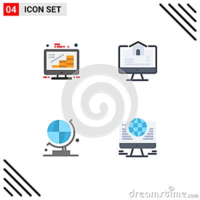Modern Set of 4 Flat Icons Pictograph of business, world, growth, real, science Vector Illustration
