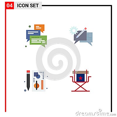 Modern Set of 4 Flat Icons Pictograph of group, message, support, communication, chart Vector Illustration