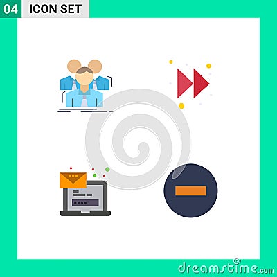 Modern Set of 4 Flat Icons Pictograph of team, email, meeting, forward, message Vector Illustration