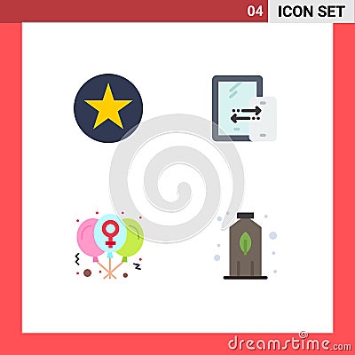Modern Set of 4 Flat Icons and symbols such as badge, balloon, insignia, connection, heart Vector Illustration