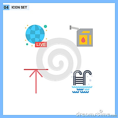 Modern Set of 4 Flat Icons and symbols such as broadcasting, home, world wide, petrol, swimming pool Vector Illustration