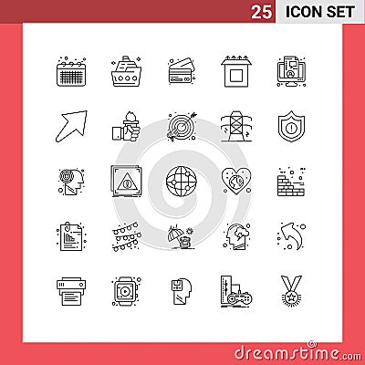 Modern Set of 25 Lines Pictograph of coaching, setup, ship, install, credit Vector Illustration