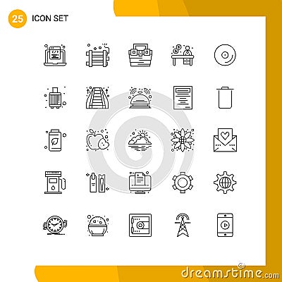 Modern Set of 25 Lines Pictograph of office, business, firework, toolkit, construction Vector Illustration