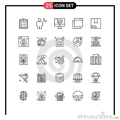 Modern Set of 25 Lines Pictograph of package, e, cart, deliver, apps Vector Illustration