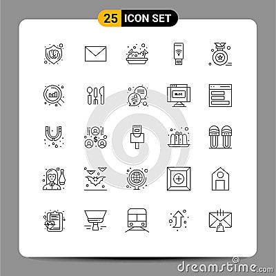 Modern Set of 25 Lines and symbols such as award badge, signal, sand, servise, usb Vector Illustration