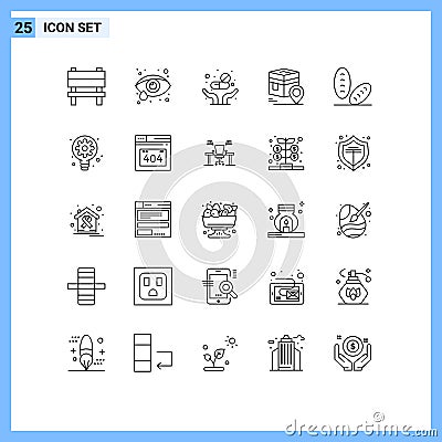 Modern Set of 25 Lines and symbols such as bread, muslim, pills, map, kaba Vector Illustration