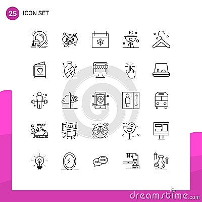 25 Universal Lines Set for Web and Mobile Applications clothes, dish, vision, cook, thanksgiving Vector Illustration
