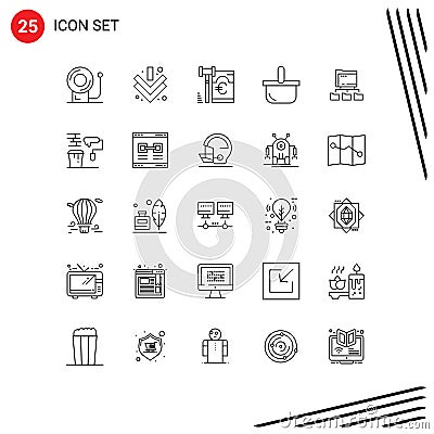 Modern Set of 25 Lines and symbols such as computing, folders, security, folder, holiday Vector Illustration