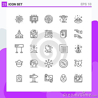 Modern Set of 25 Lines and symbols such as direct metal laser sintering, printing, promotion, process, setup Vector Illustration