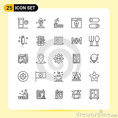 Modern Set of 25 Lines and symbols such as switch, user, platform, message, download Vector Illustration