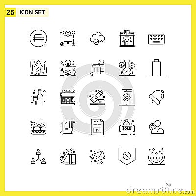 Modern Set of 25 Lines and symbols such as typing, building, pointer, life, technology Vector Illustration