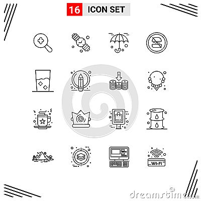 Modern Set of 16 Outlines Pictograph of food, and, protection, fast, diet Vector Illustration