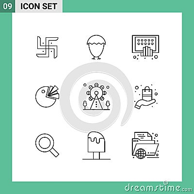 Modern Set of 9 Outlines Pictograph of holiday, presentation, apps, chart, tablet Vector Illustration