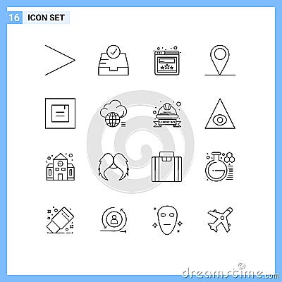 16 Universal Outline Signs Symbols of light, cloud, website, window, layout Vector Illustration