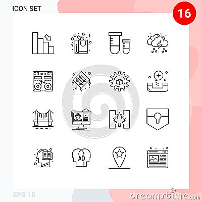 Modern Set of 16 Outlines Pictograph of light, rain, romance, drop, space Vector Illustration