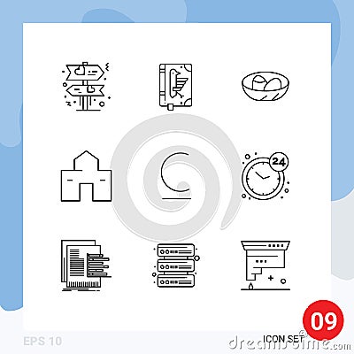 Modern Set of 9 Outlines Pictograph of shack, house, bowl, home, nest Stock Photo