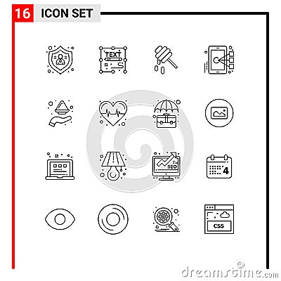Editable Vector Line Pack of 16 Simple Outlines of color, target, write, mobile, cell Vector Illustration