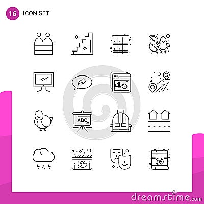 Modern Set of 16 Outlines and symbols such as device, computer, locker, happy, chicken Stock Photo