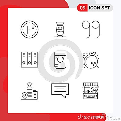 Modern Set of 9 Outlines and symbols such as file, database, india, data, quotes Vector Illustration