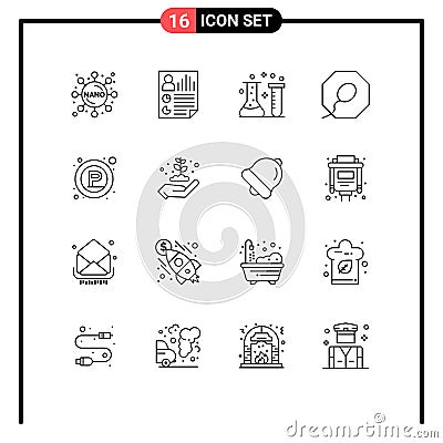 Modern Set of 16 Outlines and symbols such as public, parking, acid, sperm, laboratory Vector Illustration